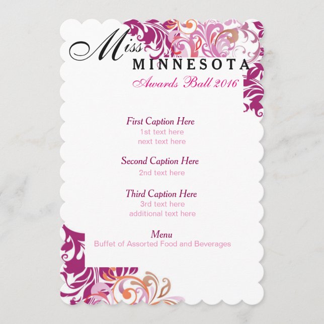 Custom Pink Multicolor Vines Awards Ball Program (Front)