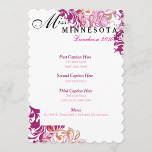 Custom Pink Multicolor Vines Luncheon Program Card