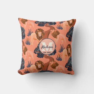 Custom Pink, Orange and Navy Safari Lion Pattern Throw Pillow