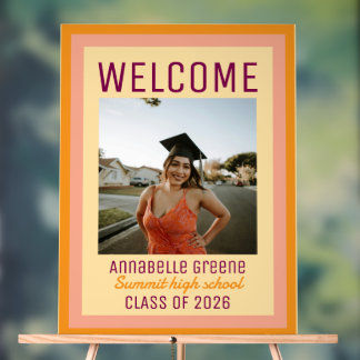 Custom Pink Orange Photo Graduation Welcome Acrylic Sign