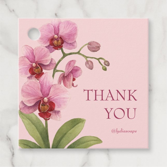 Custom Pink Orchid Business Thank You Tag (Front)