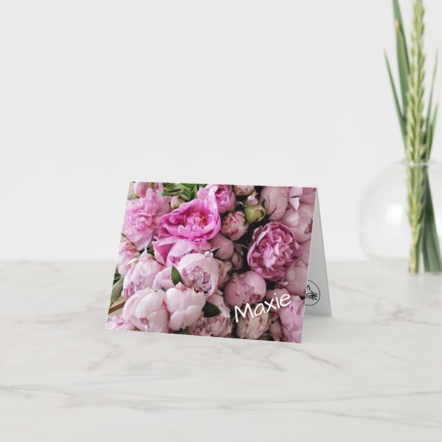 Custom Pink Peony Floral Design Thank You Card (Front)