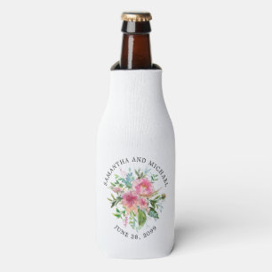 Custom Pink Peony Floral Wedding DIY Bottle Cooler