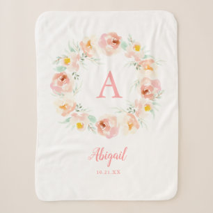 Custom Pink Peony Floral Wreath Sherpa Blanket
