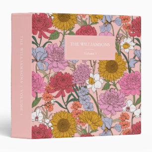 Custom Pink Personalized Floral Family Name Photo Binder
