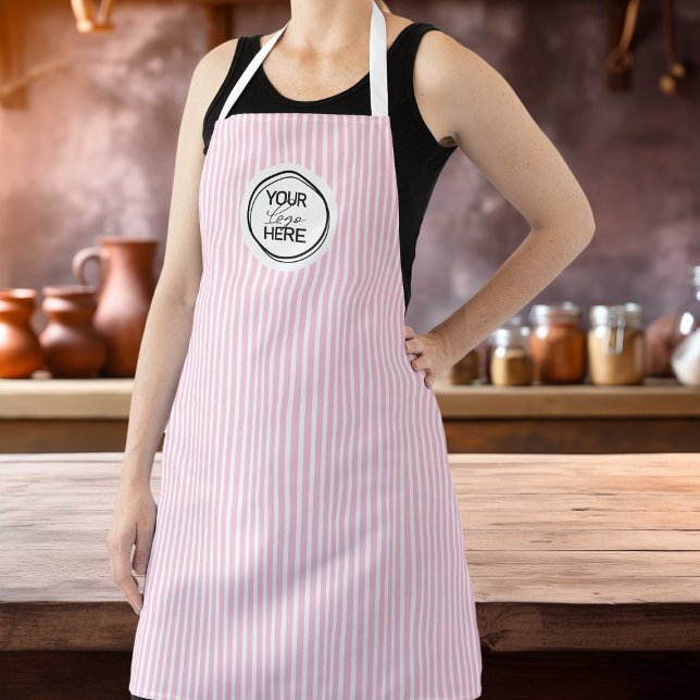 Custom Pink Pinstripe Cooking Apron with Logo (Creator Uploaded)