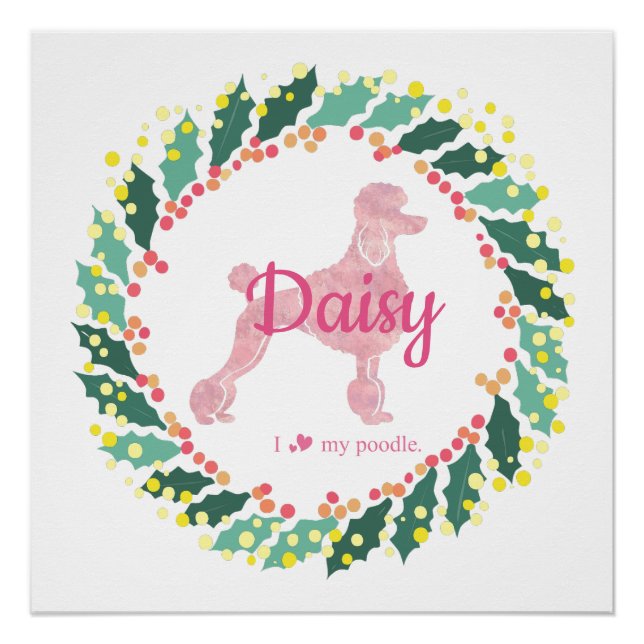 Custom Pink Poodle Silhouette Christmas Poster (Front)