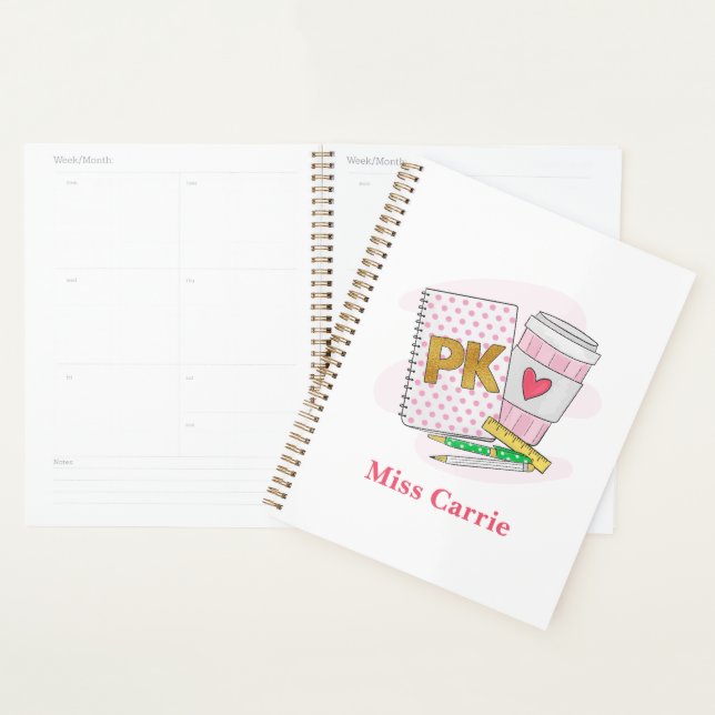 Custom Pink Pre Kindergarten Preppy School Planner (Display)