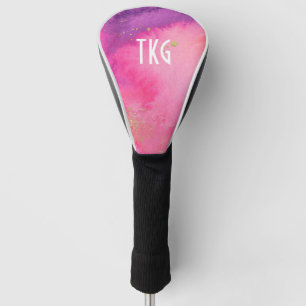 Custom Pink, Purple and Gold Watercolor Monogram Golf Head Cover