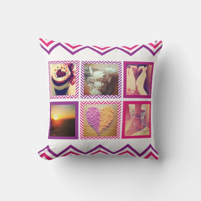 Custom Pink Purple Chevron Instagram Throw Pillow (Front)
