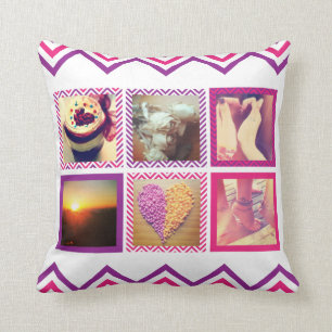 Custom Pink Purple Chevron Instagram Throw Pillow