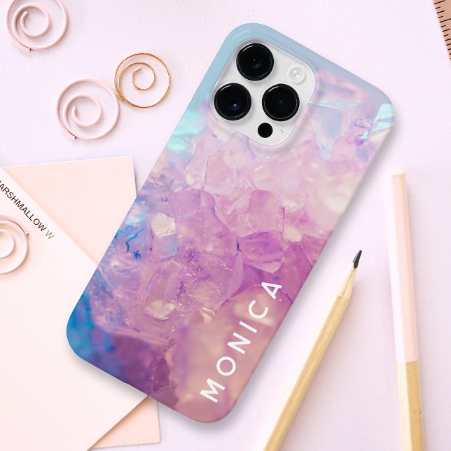 Custom Pink Purple Crystal Quartz Stone Name Cute Case-Mate iPhone Case (Creator Uploaded)