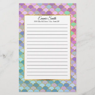 Custom Pink Purple Teal Green Mermaid Scales Stationery