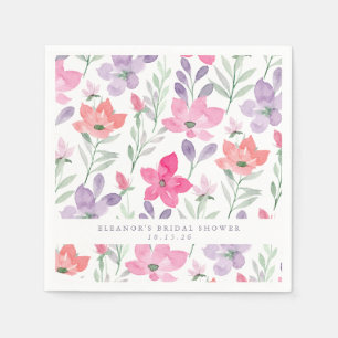 Custom Pink Purple Watercolor Floral Bridal Shower Napkin