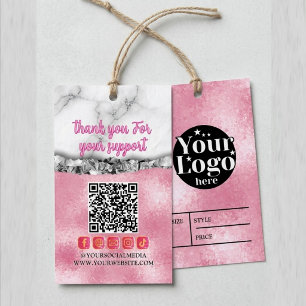 Custom Pink QR Code logo Price Hang Branding Gift Tags