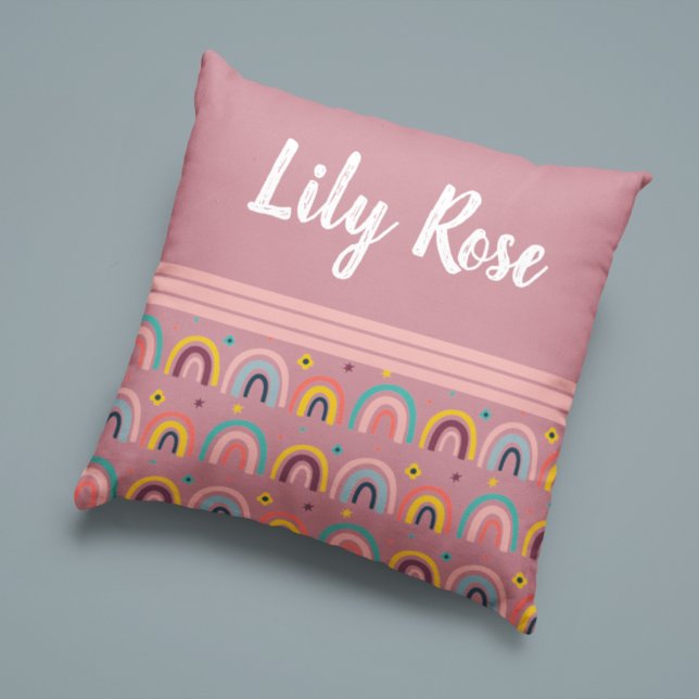 Custom Pink Rainbow Pattern Kid's Throw Pillow (Creator Uploaded)