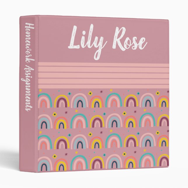 Custom Pink Rainbow Pattern Monogram Binder (Front/Spine)