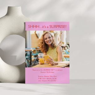 Custom Pink Red Photo Surprise 30th Birthday Party Invitation