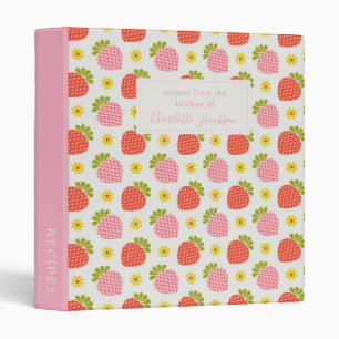 Custom Pink Red Vintage Strawberries Family Recipe Binder