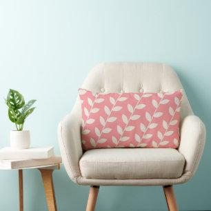 Custom Pink Retro Leaf Pattern Lumbar Pillow