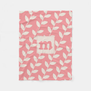 Custom Pink Retro Leaf Pattern Monogram Fleece Blanket
