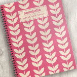 Custom Pink Retro Vibe Leaf Pattern Monogram Notebook<br><div class="desc">A bold monogram design</div>