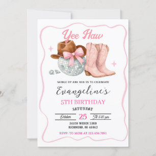 Custom Pink Rodeo Space Cowgirl Disco Birthday  Invitation