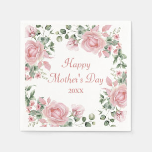 Custom Pink Rose Floral Happy Mothers Day  Napkin