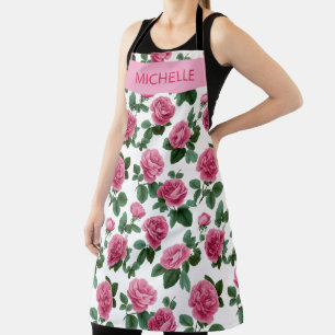 Custom Pink Rose Floral Pattern Apron