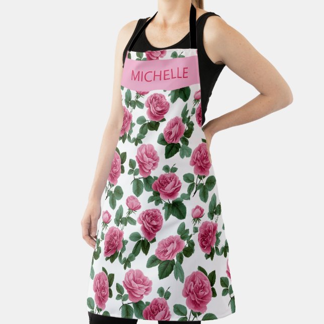Custom Pink Rose Floral Pattern Apron (Insitu)