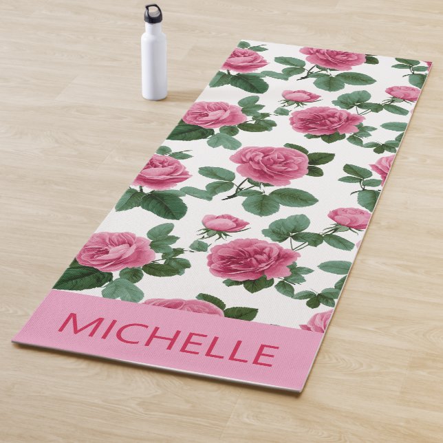 Custom Pink Rose Floral Pattern Yoga Mat (In Situ)