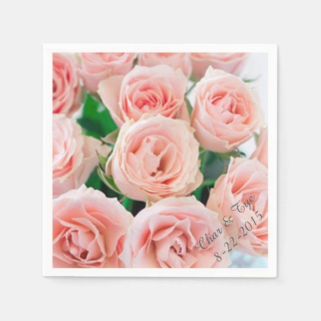 Custom Pink Rose Party Napkins (Front)