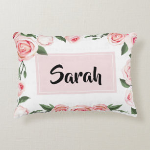 Custom Pink Rose Room Decor & Designs Accent Pillow