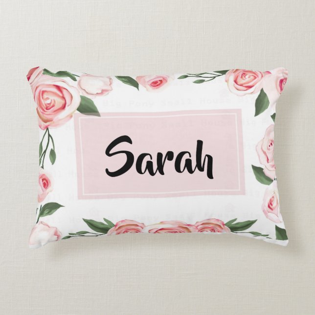 Custom Pink Rose Room Decor & Designs Accent Pillow (Front)