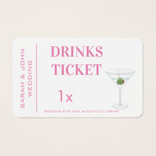 Custom Pink Simple Drink Ticket Wedding Reception 