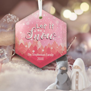 Custom Pink Snowy Forest Merry Christmas Glass Ornament