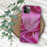 Custom Pink Sparkling Diamonds Heart Pattern iPhone 11 Pro Max Case<br><div class="desc">Contemporary faux shiny diamond heart on a bright hot pink coloured printed image of wavy satin fabric. With room to customize or personalize with a monogram of your choice. Beautiful, modern, and cool cover for the trend-savvy and art-loving hip trendsetter, artsy motif lover who wants to protect their phone from...</div>
