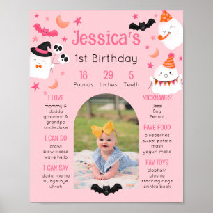 Custom Pink Spooky Cute Birthday Milestone Photo Poster