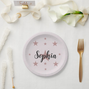 Custom Pink Star Paper Plates – Personalized Name