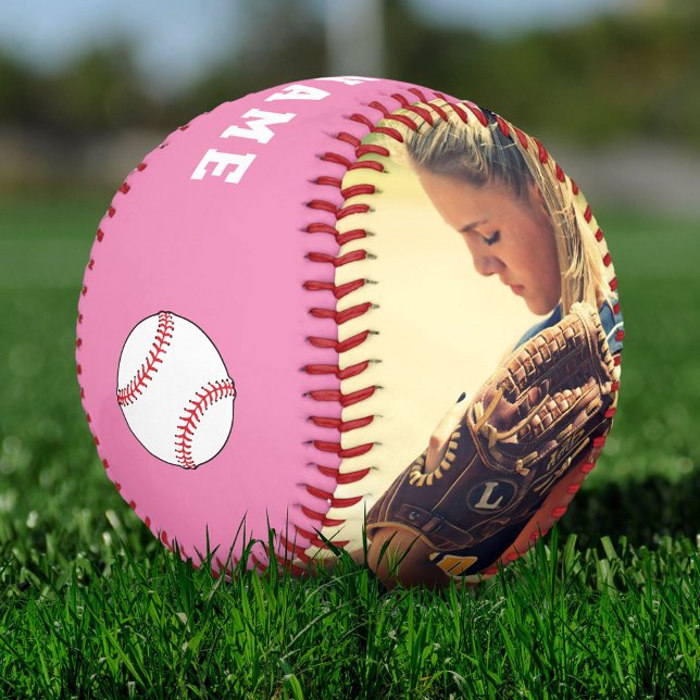 Custom Pink Team Player Name Number Photo Softball (Creator Uploaded)