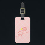 Custom Pink Tennis Monogram Travel Luggage Tag<br><div class="desc">Coral Pink personalized luggage tag travel ID with a tennis racket monogram in an elegant and cute calligraphy script font with a subtle net pattern background.</div>