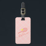Custom Pink Tennis Monogram Travel Luggage Tag<br><div class="desc">Coral Pink personalized luggage tag travel ID with a tennis racket monogram in an elegant and cute calligraphy script font with a subtle net pattern background.</div>