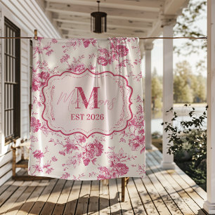 Custom Pink Toile Floral Monogram Fleece Blanket