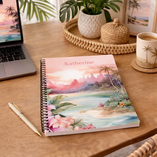 Custom Pink Tropical Beach Name Notebook (Creator Uploaded)