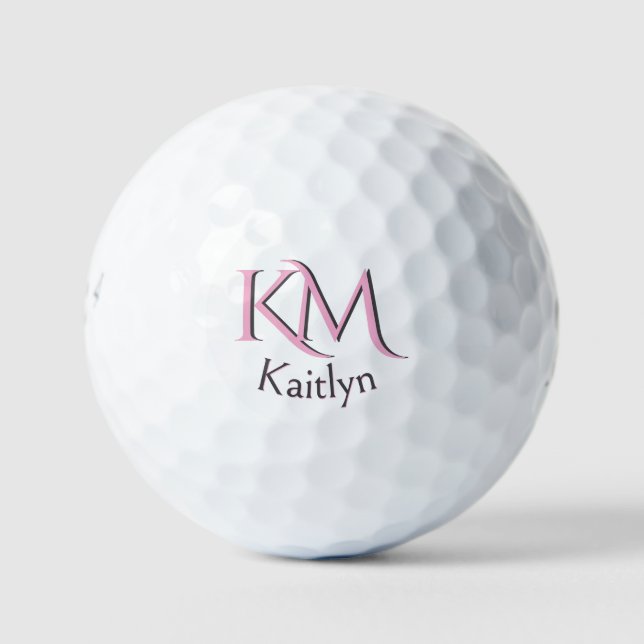 Custom Pink Two-Layered Monogram First Name  Golf  Balls (Front)