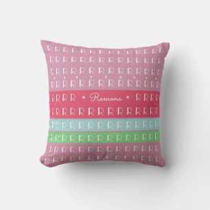 custom pink typography with pastel colour stripes throw pillow