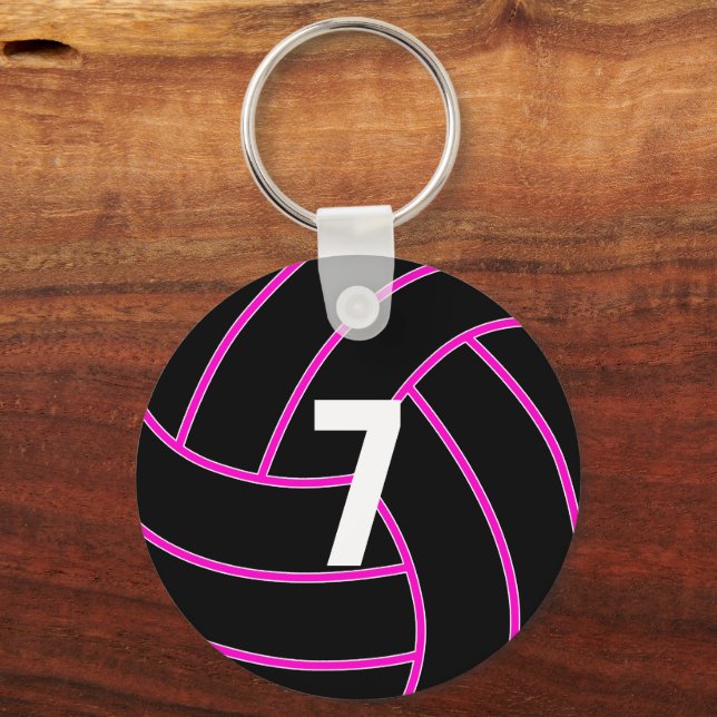 Custom Pink Volleyball Jersey Number Keychain (Front)