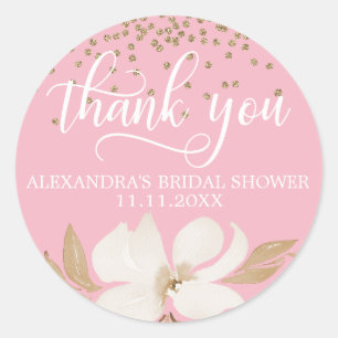 Custom PINK Watercolor Bridal Shower Thank You Classic Round Sticker