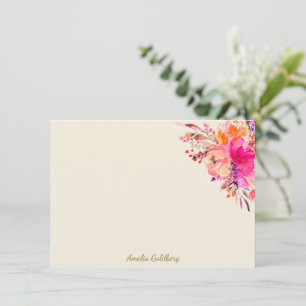 Custom Pink Watercolor Floral Elegant Bat Mitzvah Thank You Card