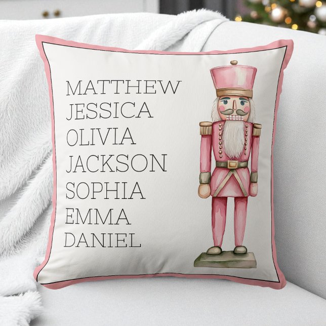 Custom Pink Watercolor Nutcracker Family Name Throw Pillow (Custom Pink Watercolor Nutcracker Family Name Throw Pillow)